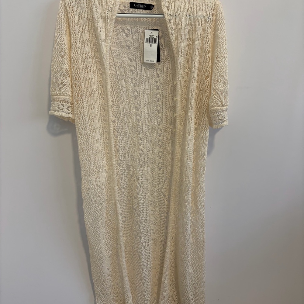 Lauren Ralph Lauren Ivory Crochet Open-Front Cardigan